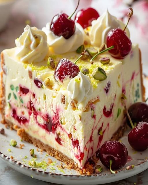 Luscious Lemon-Lime Cherry Pistachio Cheesecake