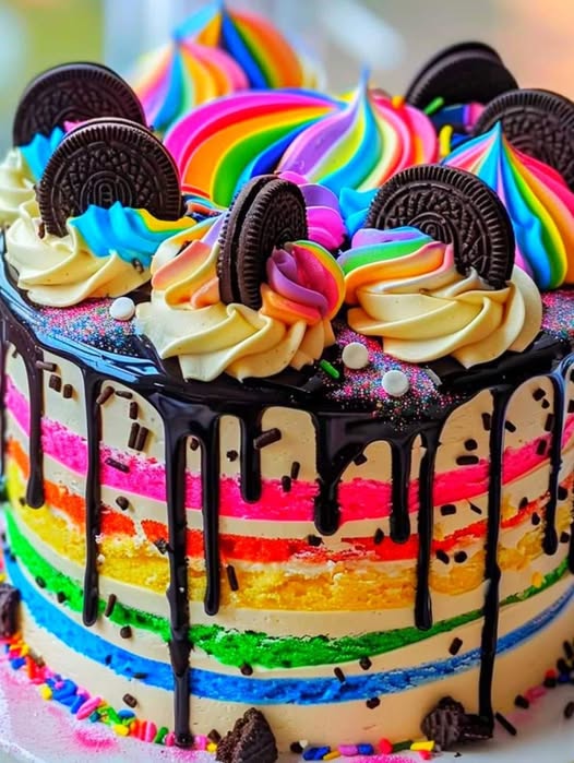 Rainbow Oreo Cheesecake Drip Cake