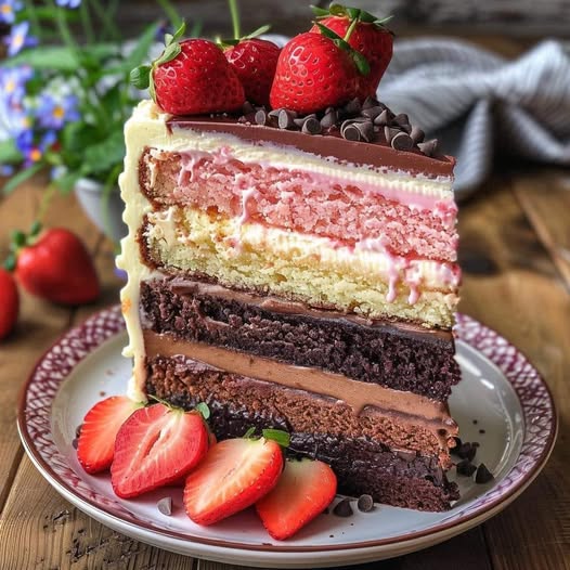 Homemade Neapolitan Millionaire Cake