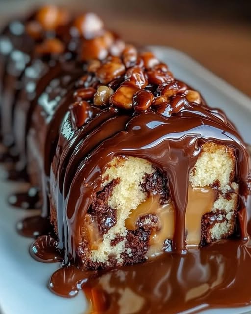 Gooey Chocolate Caramel Turtle Cake Roll