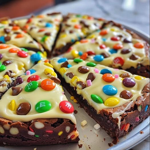 Łatwa Biała Czekoladowa Pizza Brownie z M&M's