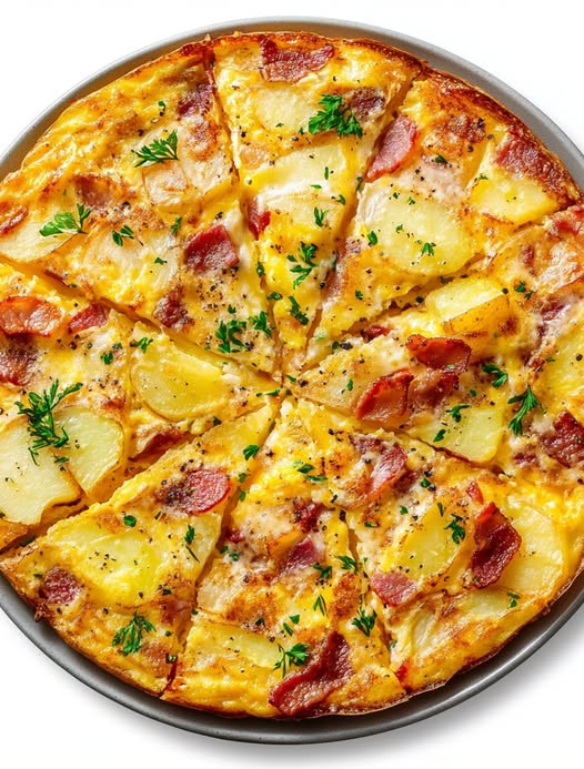 Frittata z Ziemniakami, Cebulą i Bekonem