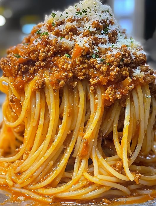 Spaghetti z sosem Bolognese i parmezanem